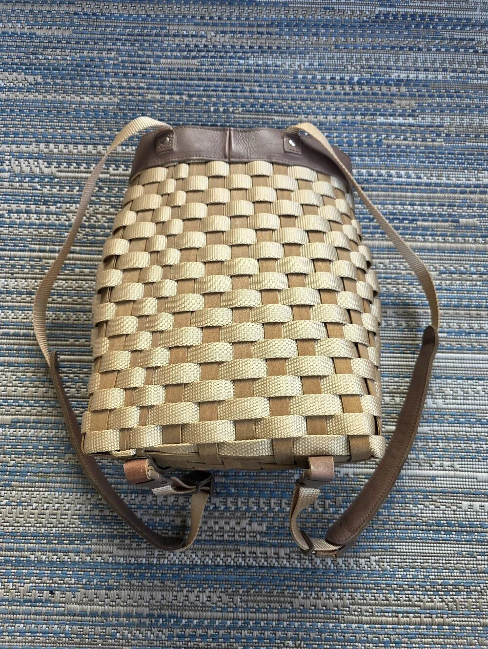 Longaberger To Go Basket Backpack Woven Wood & Nylon Adjustable Straps 2007